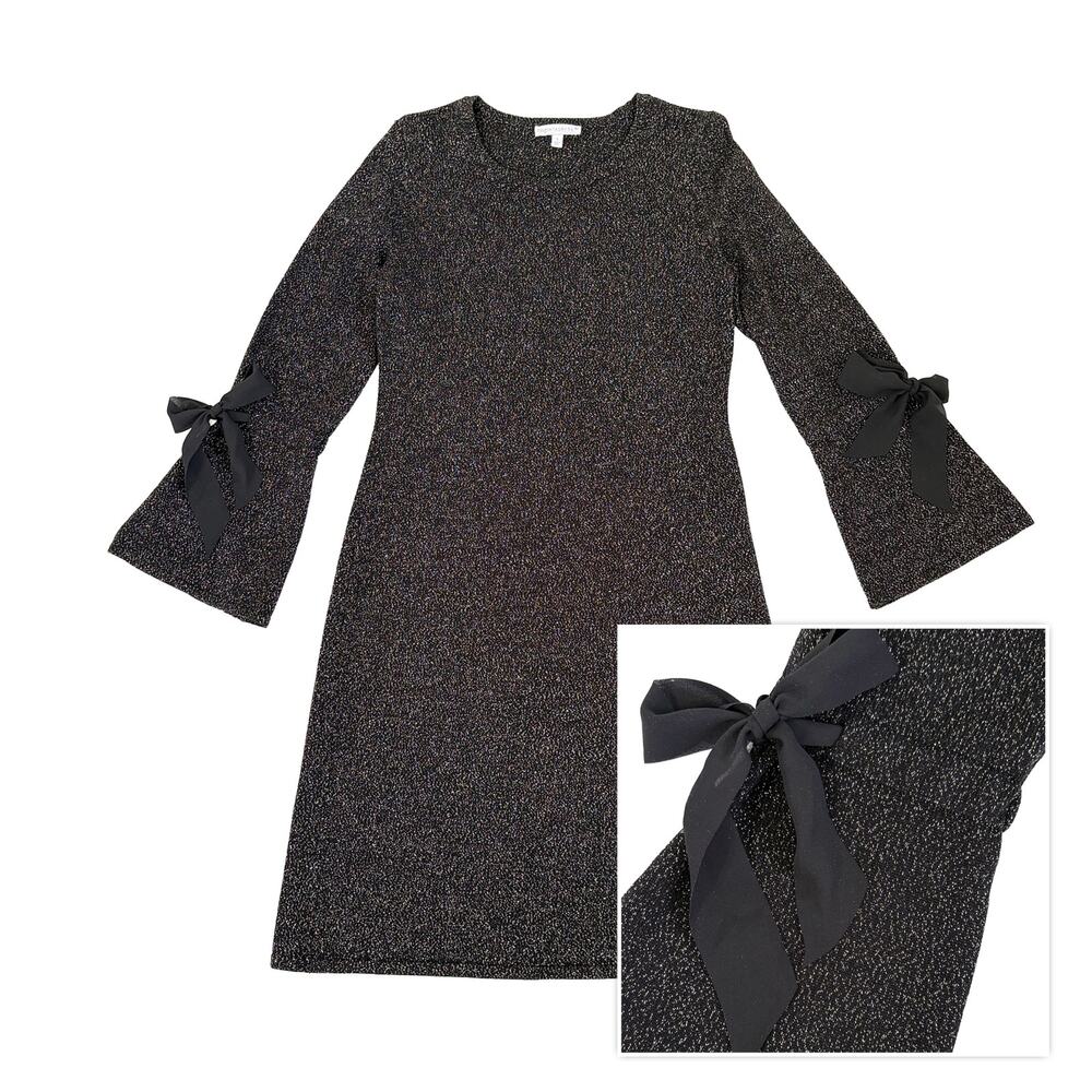 Talbots RSVP Merino Wool Shimmer Dress Women S Black Gold Holiday Party Cocktail